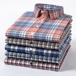 Men's Casual Shirts Cotton Plaid For Mens Fashion Clothing Trends Regular Fit Oversized S-5XL Long Sleeve Turn-down Collar