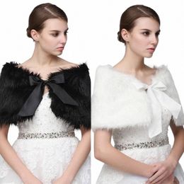 white Black Bridal Wrap Shawl Coat Jackets Boleros Shrugs Regular Faux Fur Stole Capes Wedding Party 17-001 N7hX#