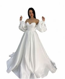 plus Size Wedding Dres Sweetheart A Line Simple Wedding Gown Satin White Ivory Lg Detachable Puffy Sleeves Bride Dr 2022 x9Bv#