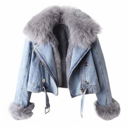 2023 New Women Faux Fox Fur Collar Jean Coat Winter Jacket Female Short Warm Parkas Rabbit Hair Lining Outwear Fi Overcoat z6Ez#