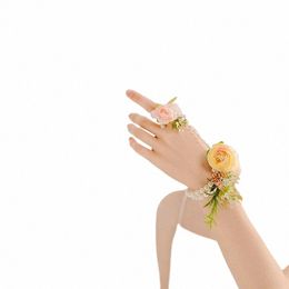 bridesmaid Wrist Corsage Imitati Pearl Fr Bracelet Wedding Bride Hand Frs Elegant Bridal Accories U1LA#