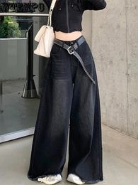 Women's Jeans WTEMPO Girl Baggy Femenina Y2k Street Vintage Washed To Make Old Fried Straight Wide-Leg Chic Denim Pants For Women