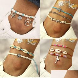 Anklets 4 Styles Womens Fashion Beach Bracelet Turtle Seashell Charms Anklet Summer Holiday Foot Chain Jewelry Drop Delivery Dhxaz