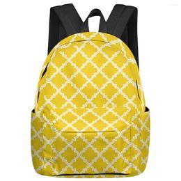 Backpack Yellow Moroccan Geometric Cheques Women Man Backpacks Waterproof School For Student Boys Girls Laptop Bags Mochilas