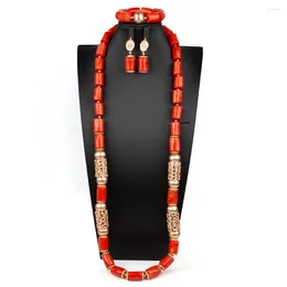 Necklace Earrings Set Fashion Single Layer Natural Coral Women Party Jewelry 40inches Bracelets SetABS182