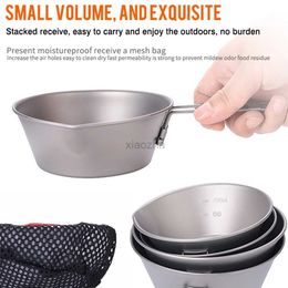 Camp Kitchen 1pc 300ml/450ml Camping Bowl Titanium Sierra Cup Ultralight Foldable Lockable Handle Bowls Pot Hiking Picnic Outdoor Tableware 240329