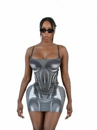 kliou 3D Printing Spaghetti Strap Mini Dr Women Sexy Hipster Square Collar Body-Sha Hip Skirt Streetwear Female Vestido 97DI#