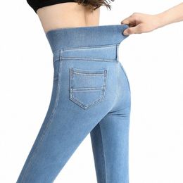 korean Fi Women Big Size Skinny Jeans Spring Autumn Streetwear Casual Trouser Denim Pockets Elastic High Waist Pencil Pants n1zy#