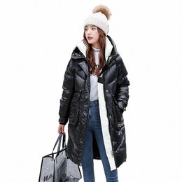 winter Shiny Down Padded Jackets Women's Clothing mid-length 2023 Winter Coats New Korean Loose Thickened Hooded Parkas fp465 53KG#