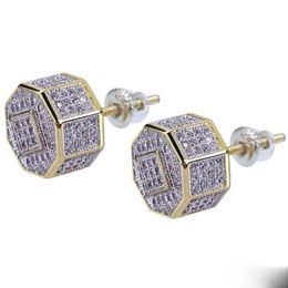 Hip Hop Earrings Luxury Grade Quality Zircon Paved Stud Earrings Fashion Men Women Gold Colour Geometric Earrings3354
