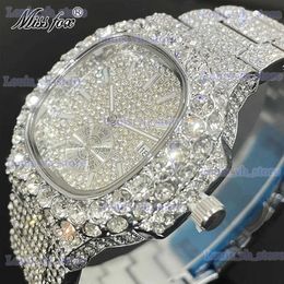 Other Watches MISSFOX Luxury es Mens Automatic Date Fashion Hip Hop Iced Diamond Bling Waterproof Gold Quartz Wrist Mans Reloj 2023 T240329