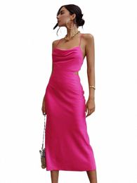 clacive Sexy Strap Pink Satin Dr Ladies Summer Bodyc Sleevel Midi Dr Elegant Lace-up Backl Dres For Women 2022 p7gy#