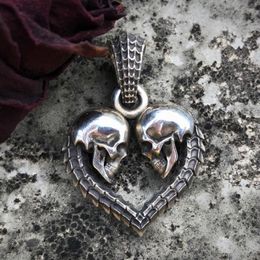 Pendant Necklaces Personality Women Men's Stainless Steel Jewelry Gothic Double Skull Heart Couple Party Biker GiftsPendant282j