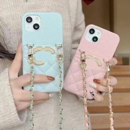 Fashion Designer Phone Cases For IPhone 15 14 Pro Max 14pro 13 12 11 Luxury Leather Crossbody Phonecase Wallet Card Holder Case Pearl Letter Case Back Cover -5