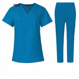 high Quality New Scrubs Uniform Suit Pet Beauty Shop Medical Sets Spa Uniforms Womens Scrub Sets Work Wear Scrub Suit Tops+pants G0qt#