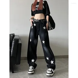 Women's Jeans Wome Vintage Black Letter Printing Contrasting Colors Y2K American Wide Leg Pants Fashion Straight Winter Female Trouser