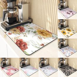 Table Mats Plant Style Absorbent Drying Mat For Kitchen Home Diatomite Flowers Pattern Decoration And Accessories Placemats