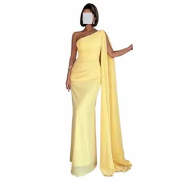 mermaid Yellow Chiff Prom Dres One Shoulder Specail Party Women Prom Gowns Floor Length Formal Evening Dr a3ZS#