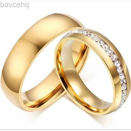 Wedding Rings Gold Colour Lover Crystal Stainless Steel Rings for Men Women Wedding Band Custom Engrave Name Charm Gift 24329