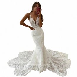 lorie Lace Mermaid Wedding Dres 2022 Spaghetti Strap Soft Tulle Backl Bridal Gowns Sleevel Vintage Country Wedding Gown r2zI#