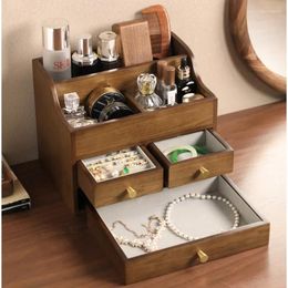 Storage Boxes Black Walnut Makeup Organiser High End Exquisite Jewellery Box Multi-Compartment Drawer Plush Inner Cases