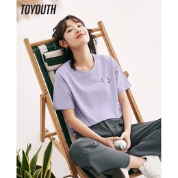 Toyouth Women Tshirt Summer Short Sleeve Round Neck Loose Tees Youre My Friend Print Four Colours Casual Basic Tops 240329