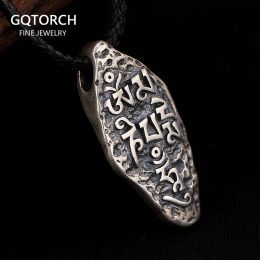 Pendants Real 925 Sterling Silver Six Words Mantra Pendant For Men and Women Vintage Antique Finish Fine Jewelry Buddhism Jewelry