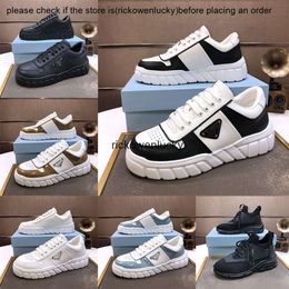 Shoes PrD shoes P soft Brand-name cowhide thick-soled sneakers triangle casual shoes rubber black glossy leather stout round-headed sneakers thick