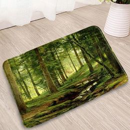 Bath Mats Tropical Trees Green Leaves Doorway Rugs Kitchen Corridor Flannel Absorbent Non-Slip Carpets Washable Home Decoration