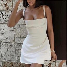 Basic Casual Dresses 2023 Chic Store Spaghetti Vintage Party Dress Summer Elegant White Satin Mini Drop Delivery Apparel Womens Clothi Ottlf