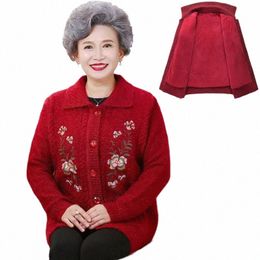 knitted Cardigan cmere Sweater Coats 2023 Winter Veet Thicken Elderly Women Knitwear Top Jacket Printed Grandma Clothes f0qX#