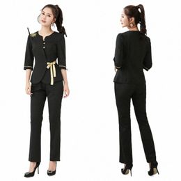 hotel uniform SPA Uniform Health Teahouse Club Work Clothing Beauty sal Female Clothes 2 piece Set Waiter uniforms P62X#