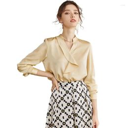Women's Blouses Fashion Satin Asymmetric Ruffles Blouse Casual Elegant Long Sleeve Shirts Spring Autumn High Quality Clothing Blusas