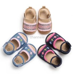 Sandals Summer Baby Girl Cute Flower Print Embroidered Sandal Soft Soled Comfortable Flat Shoes 0-18 Months Baby Walking Shoes 240329