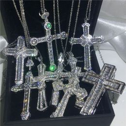 Ciondolo Hiphop Big Cross fatto a mano in stile 20 Collana in argento sterling 925 con pietra Cz Collana con ciondolo vintage per donna uomo Gioielli da sposa263T