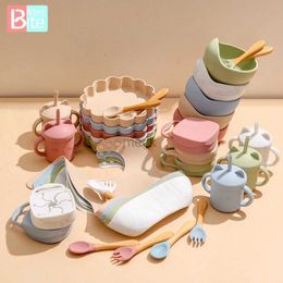 Cups Dishes Utensils 7PCS/1Set Baby Feeding Silicone Tableware NO BPA Kids Feeding Bowl Waterproof Spoon Snack Cup Non-slip Dishes For Baby Tableware 240329