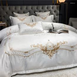 Bedding Sets Luxury White 600TC Egyptian Cotton Set Gold Royal Embroidery Duvet Cover Flat/Fitted Sheet Pillowcases Home Textiles