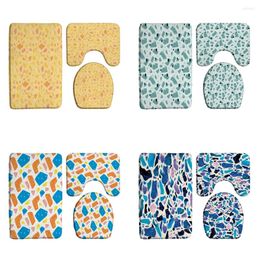 Bath Mats Colorful Terrazzo Bathroom Rug Sets 3Pcs Non Slip Absorbent Soft Flannel Mat Tub Shower Carpet Toilet Lid Cover Home Decor