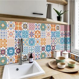 24pcs Mosaic Mandala Tile Stickers Antique Tile Self-adhesive Retro Home Bathroom Kitchen Decoration Waterproof Wall Stickers 240315