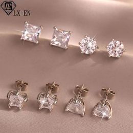 Stud Earrings 4 Pair/set Fashion Round Square Star Heart CZ Zirconia Decor For Women Party Wedding Dating Gift