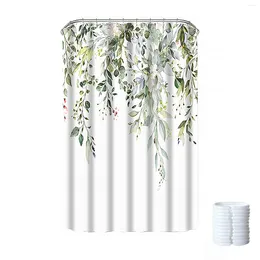 Shower Curtains Green Leaves Plants With C-type Hook Curtain Waterproof Window Cover Bathroom Accessories Polyester Fabric Hanging Type