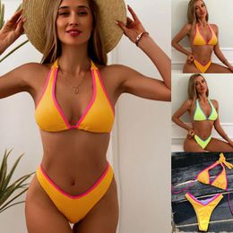 Women's Swimwear Women Brand Bikini Set With Thongs Strap V-neck Sexy Swimear Pad Wireless Beautiful Lady Bathing Suits Swimsuits