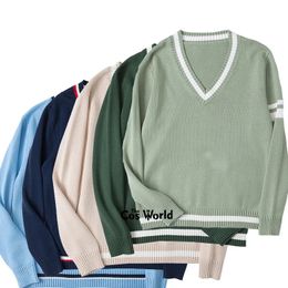 XSXL Autumn Winter Mens 5 Colors Long Sleeve Knit Tops Pullovers V Neck Sweaters For JK School Uniform Student Clothes 240325