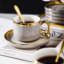 Cute Luxury Ceramic Coffee Mug Cup Breakfast Travel Canecas De Porcelana And Saucer Set 240328