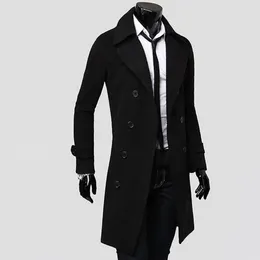 Men's Trench Coats Simple Long Coat Outwear Buttons Temperament Coldproof Pure Colour Jacket Men All Match