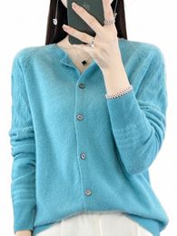 autumn Winter Women O-neck Grace Cardigan 100% Merino Wool Sweater Hollow Lg-sleeve Cmere Knitwear Female Clothing Tops c8rZ#