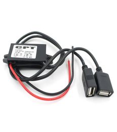 CPT Car Charger DC Converter Module Adapter 12V To 5V 3A 15W Voltage StepDown with Dual USB A Female Micro USB Cable for DVR CAR 4648369