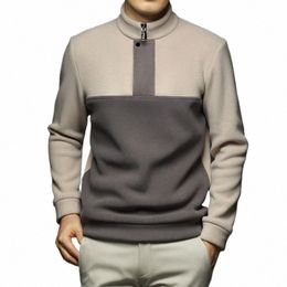 autumn and winter men's fleece thickened mid-half high neck hoodie spliced standing neck coat menswear trend new x1Kt#