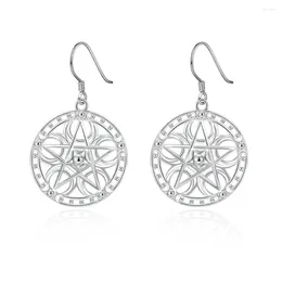 Dangle Earrings 925 Sterling Silver Round Star Pendant Earring For Women Wedding Engagement Party Fashion Jewellery