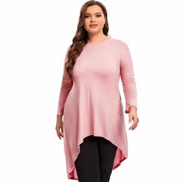 plus Size Lg Sleeve Elegant Tunic Blouse Women Lg Hi Low Fit Flare Spring Autumn Swing Tops T Shirt Large Size Clothing 7XL e3SQ#